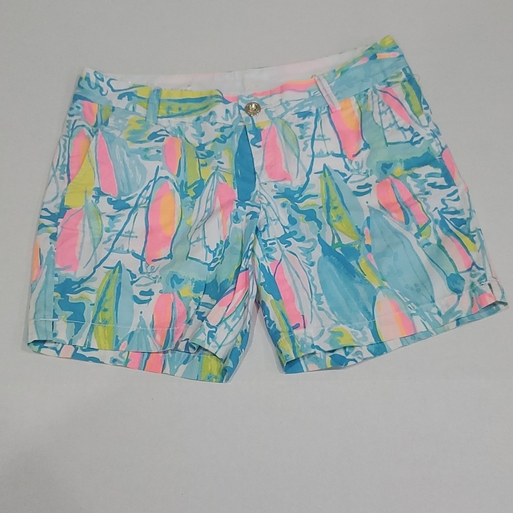 Lilly Pulitzer Womens The Jayne Short Size4 Blue Multi Beach and Bae 100% Cotton